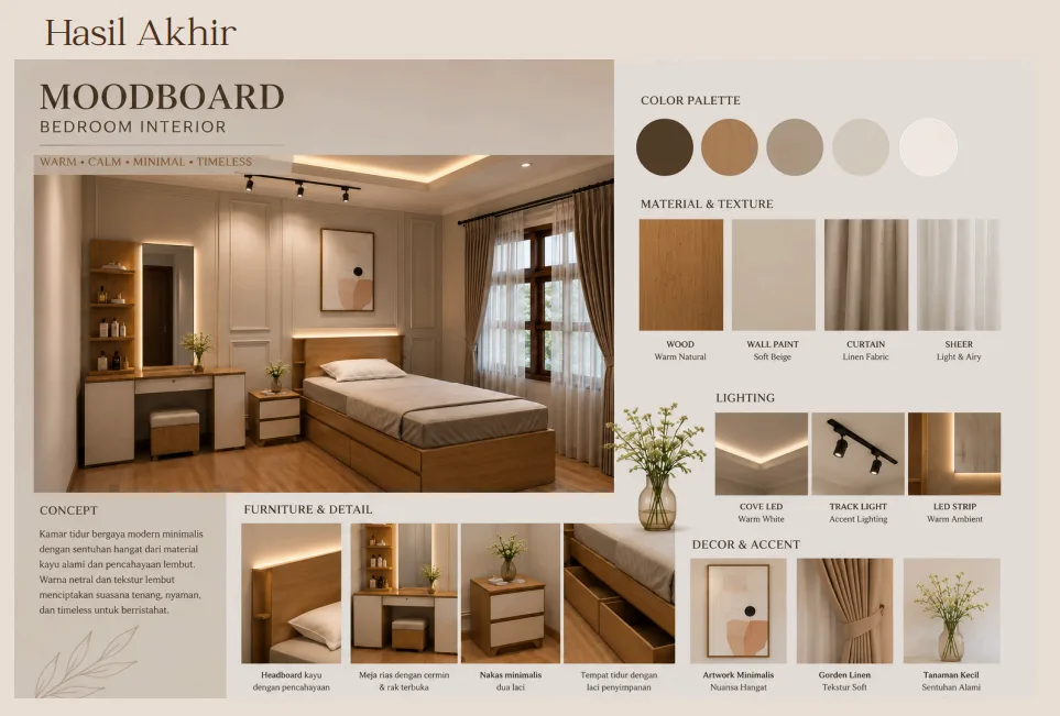 Final Project Bootcamp Desain Interior: Minimalist Bedroom dengan Storage Maksimal
