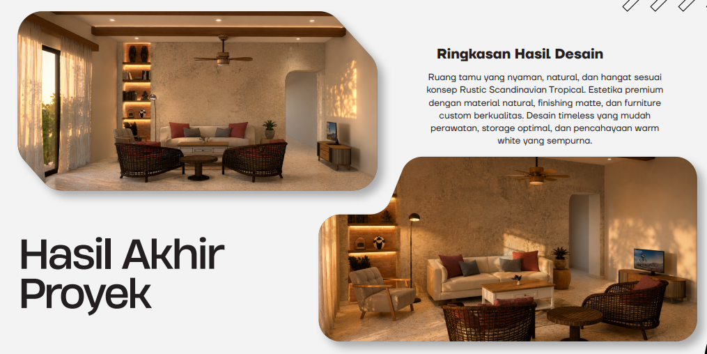 Final Project Bootcamp Desain Interior: Perancangan Ruang Tamu Rustic Scandinavian Tropical